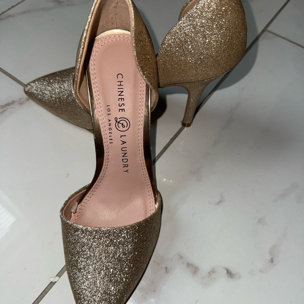 Chinese Laundry Shimmery Gold Pointed D'Orsay Stilettos
